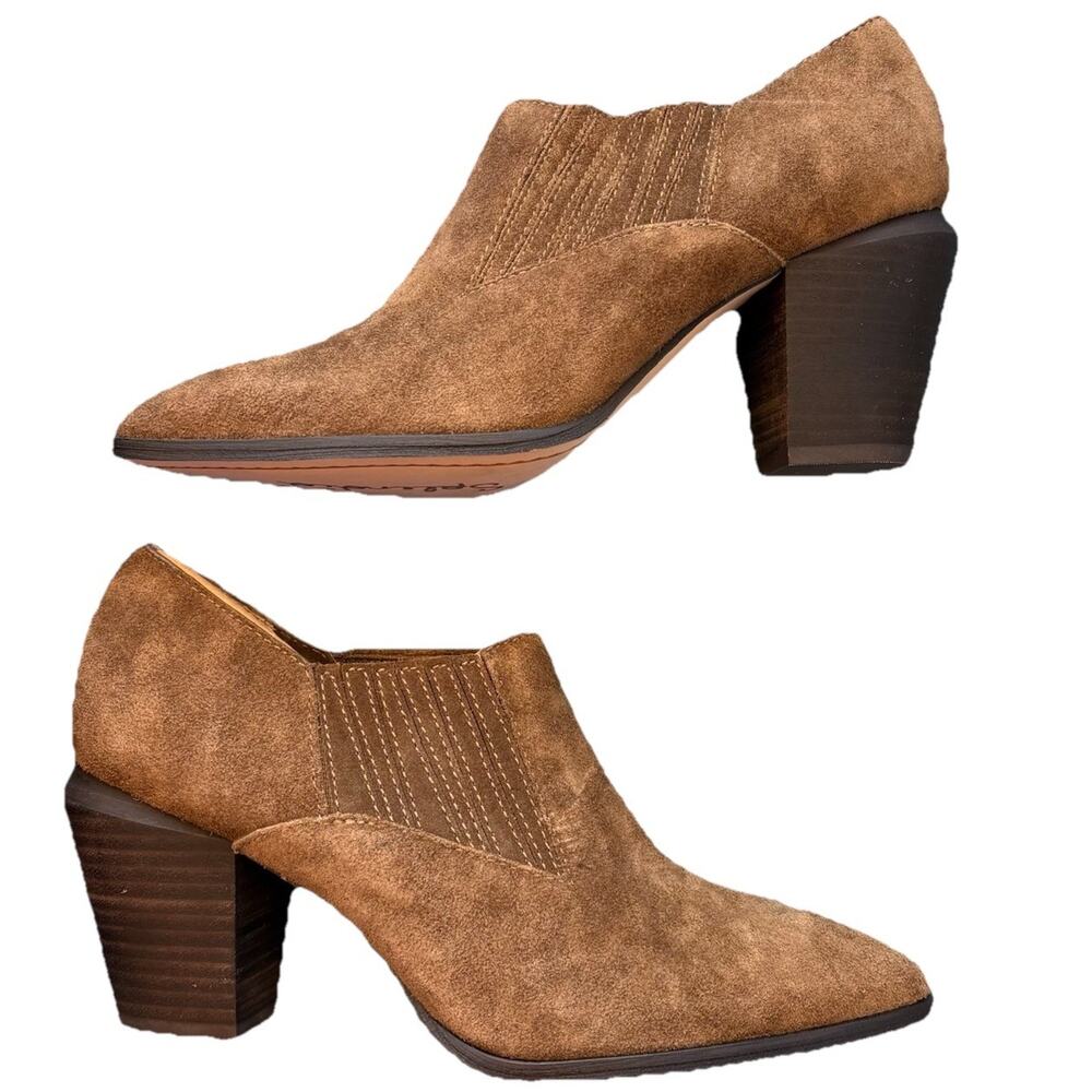 Splendid New In Box Hertha Heeled Bootie Size 8 Pointed Toe Olive Suede Brown